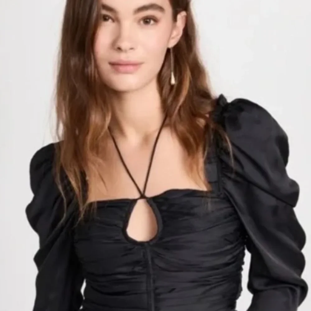 NWOT Ulla Johnson Mirelle Black Ruched Peplum Noir Blouse M $395